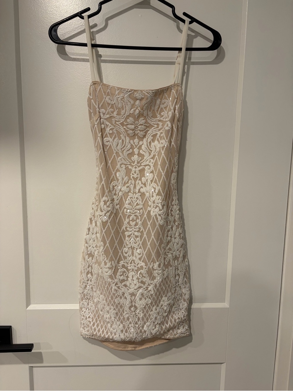 Privy Lace-Up Lace Mini Dress in Cream Like New
